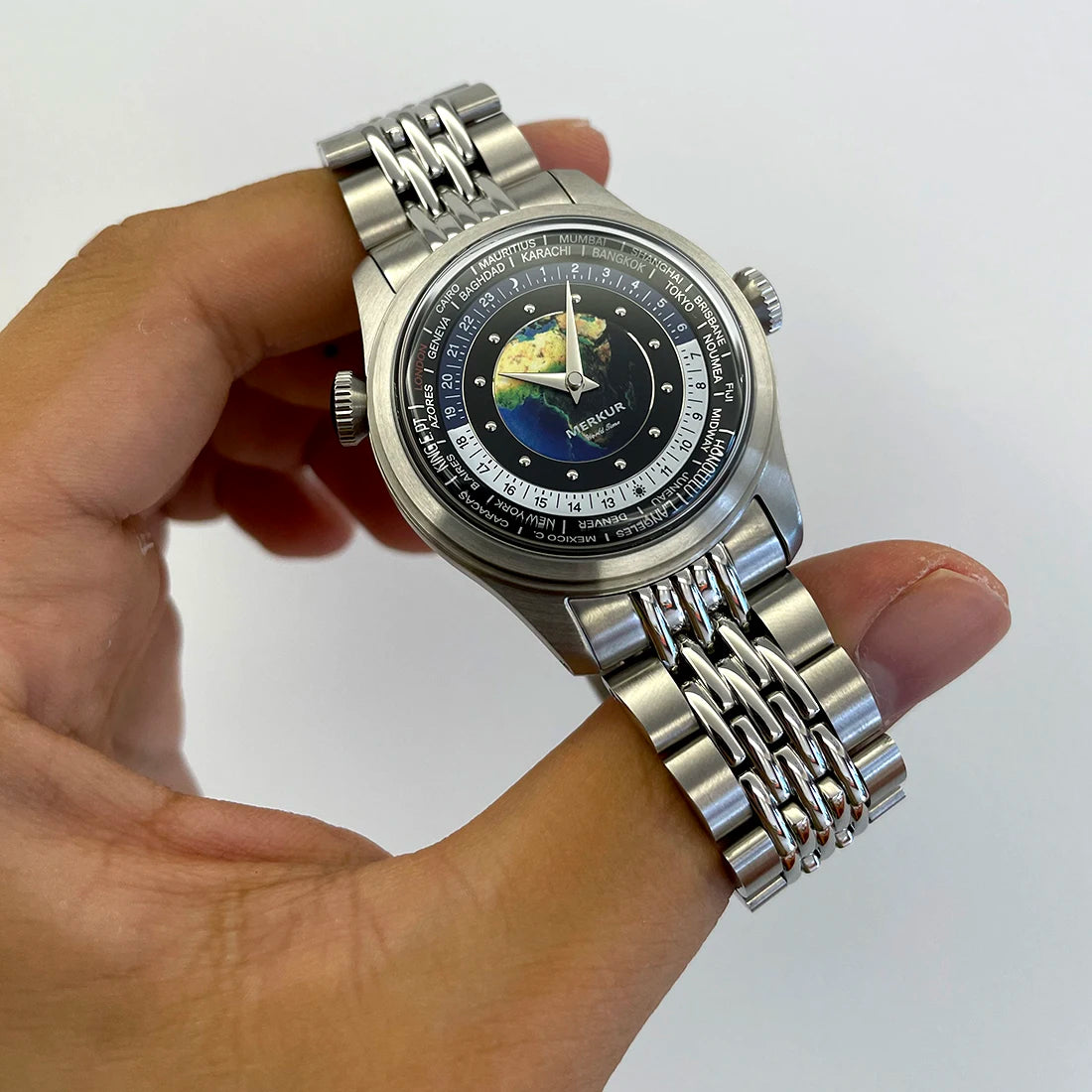 NEW Merkur Dual Crown World Time Watch Retro Manual Mechanical Watches for Men Watch Vintage 38mm Reloj Hombre