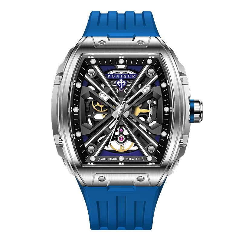 PONIGER New Men's Watch Automatic Movement Mechanical Tourbillon Design Men Watch Stainless Steel Case Waterproof Luminous Watch