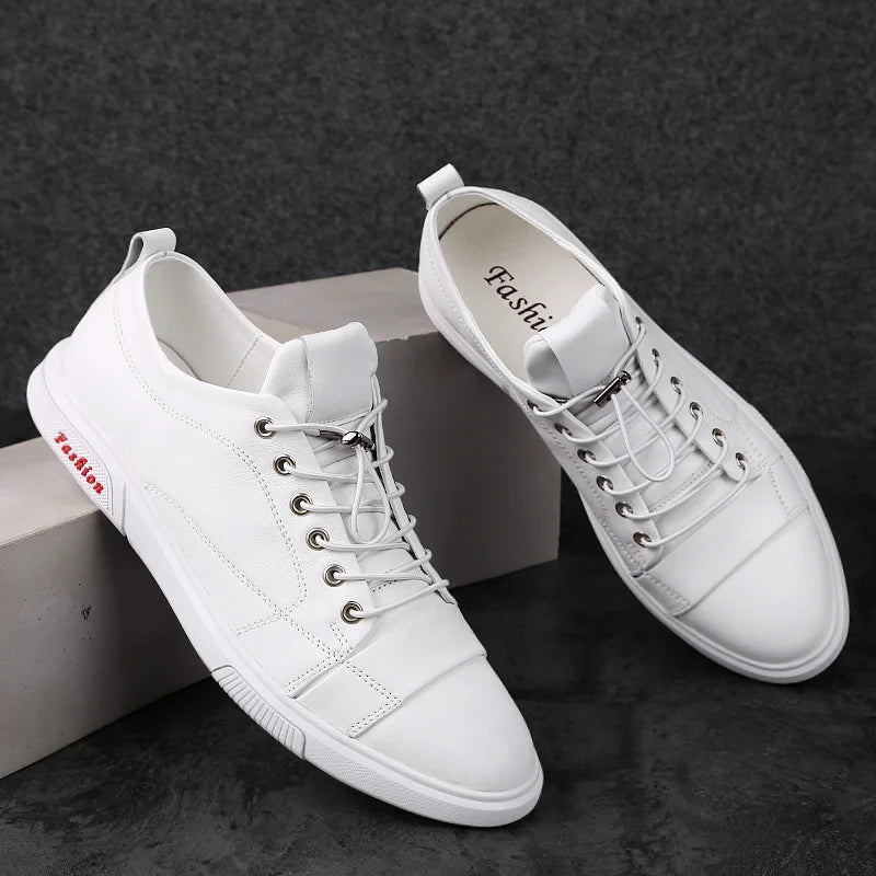 Luxury Genuine Leather Men Casual Shoes Classic Male Lace-Up Outdoor Flats Fashion Korean Style Simple Footwear New Men Sneakers