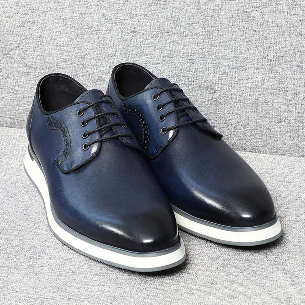 Blue Black Business Office Mens Casual Derby Dress Shoes Genuine Leather Lace-up Comfortable Flat Sneaker Shoes for Man
