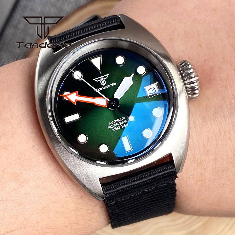 Tandorio NH35A Gradient Color Automatic 36mm Dive Men Watch Domed AR Sapphire Sunburst Face Mechanical 20atm Luminous Wristwatch
