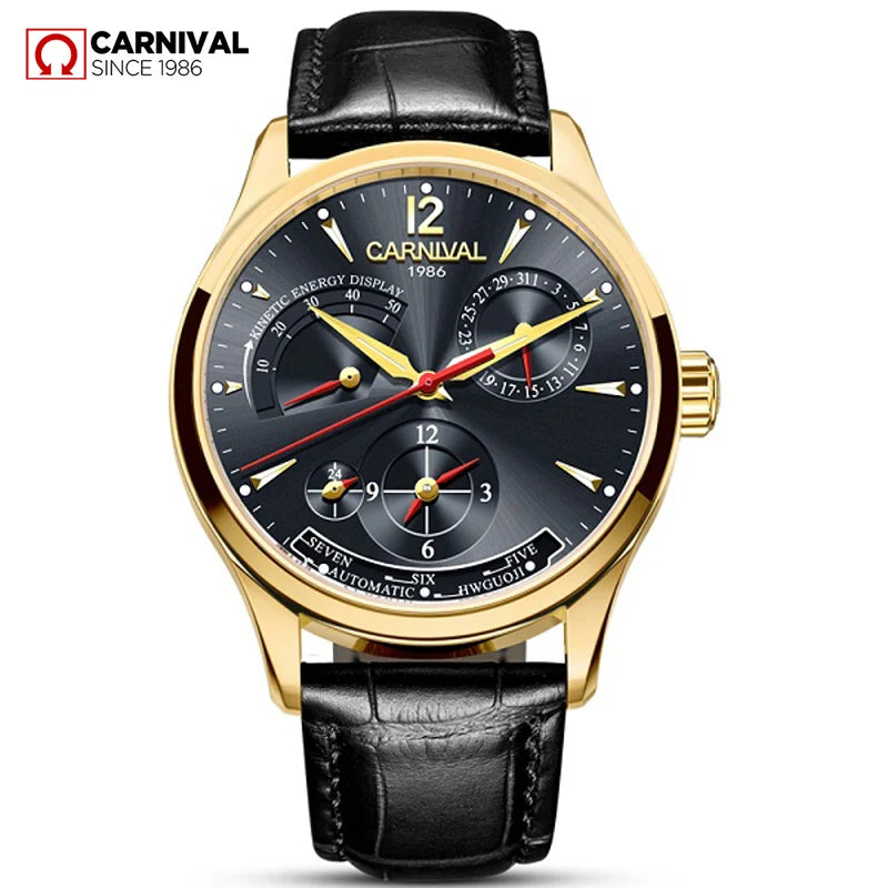 CARNIVAL Kinetic Energy Dual Time Display Mechanical Watches Men Top Luxury Brand Sports Automatic Waterproof Men Watch Reloj