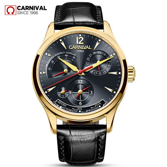CARNIVAL Kinetic Energy Dual Time Display Mechanical Watches Men Top Luxury Brand Sports Automatic Waterproof Men Watch Reloj
