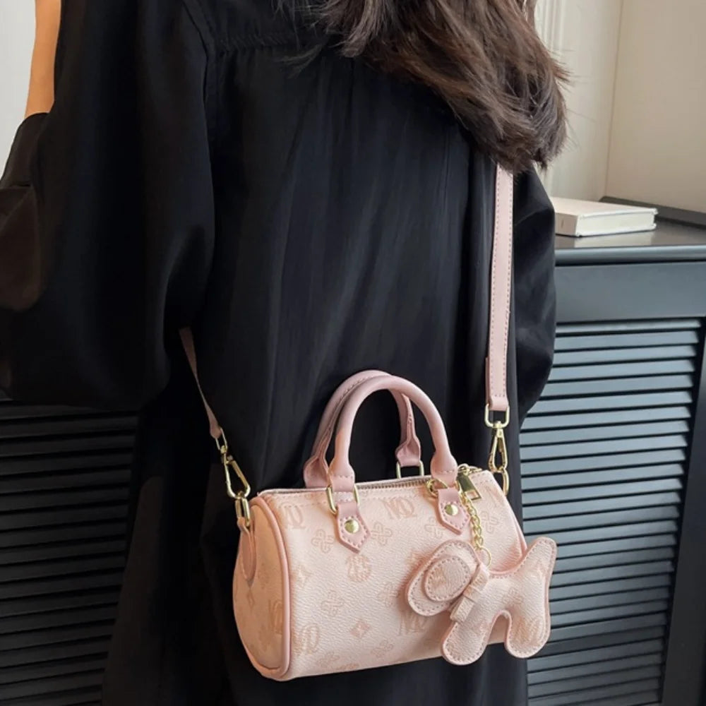New PU Print Crossbody Bag Square Shape Solid Color Fashion Shoulder Bag with Pendnat Handbag