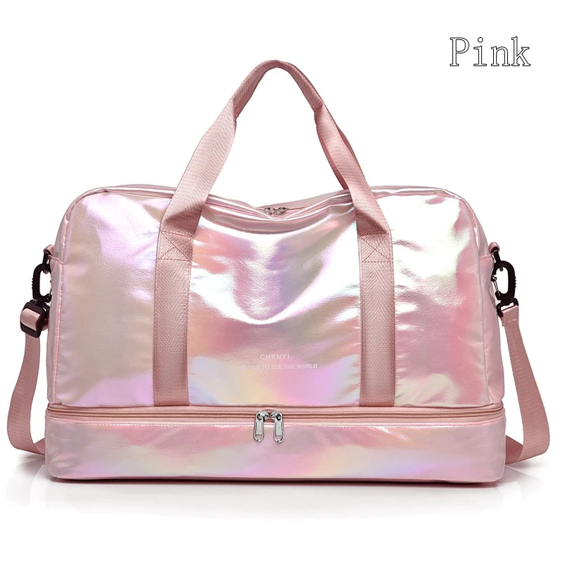 Sports Fitness Crossbody Waterproof Tote Bag Dry Wet Large Capacity Storage Travel Bag Women's Glossy Oxford Sports Fitness Bags