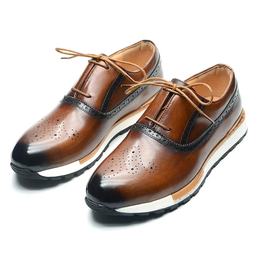 Luxury Brand Design Men's Oxford Sneaker Formal Calf Genuine Leather Laces Two-eyelet Anti-slip Rubber Sole Casual Shoes for Men