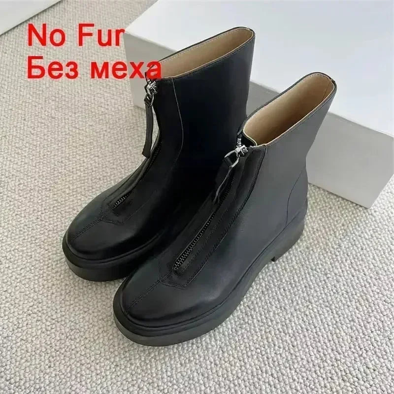 JOZHAMTA Size 34-41 Real Leather Women Ankle High Boots Thick Heels Platform Booties Fall Winter Shoes 2025 Casual Office Dress