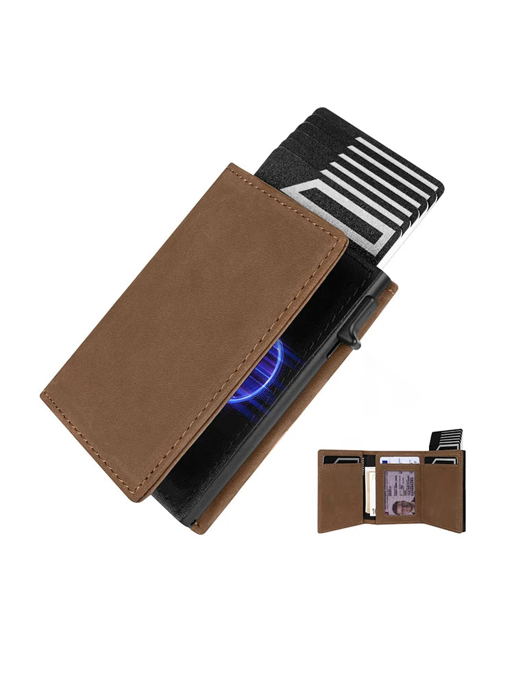 YATBEST Men's Wallet with Zipper Change Bag Credit Card Clip Ultra Thin Magnetic RFID Anti Theft Brush Aluminum Box Card Bag