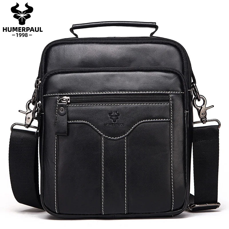 HUMERPAUL Men Shoulder Bag for Ipad Genuine Cowhide Leather Messenger Bag Casual Male Trave Large Capacity Crossbody Bags