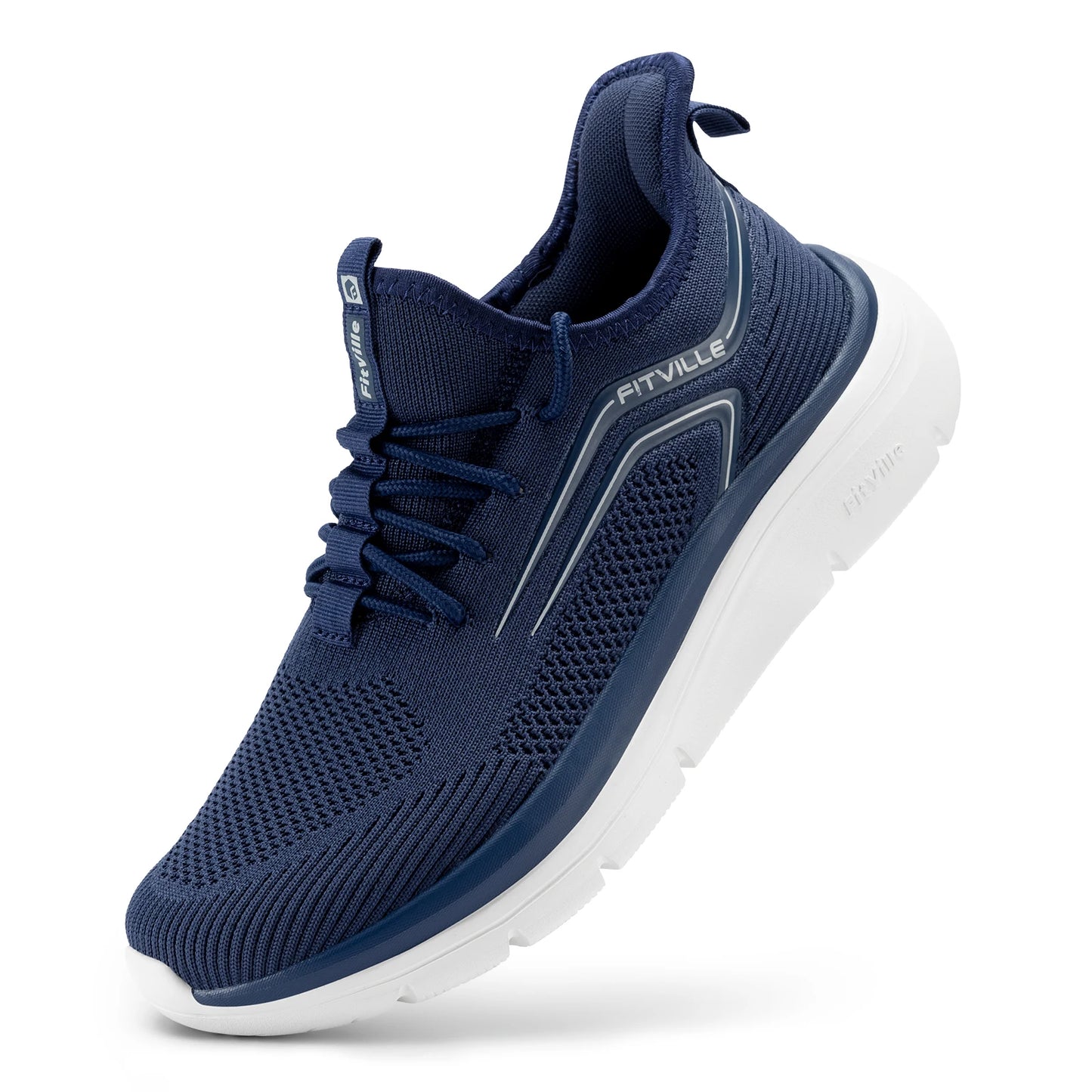 FitVille Thick Sole Running Shoes Mens Sneakers Shock Absorbing Rebound Lightweight For Swollen Feet Arch Support Wide Shoes