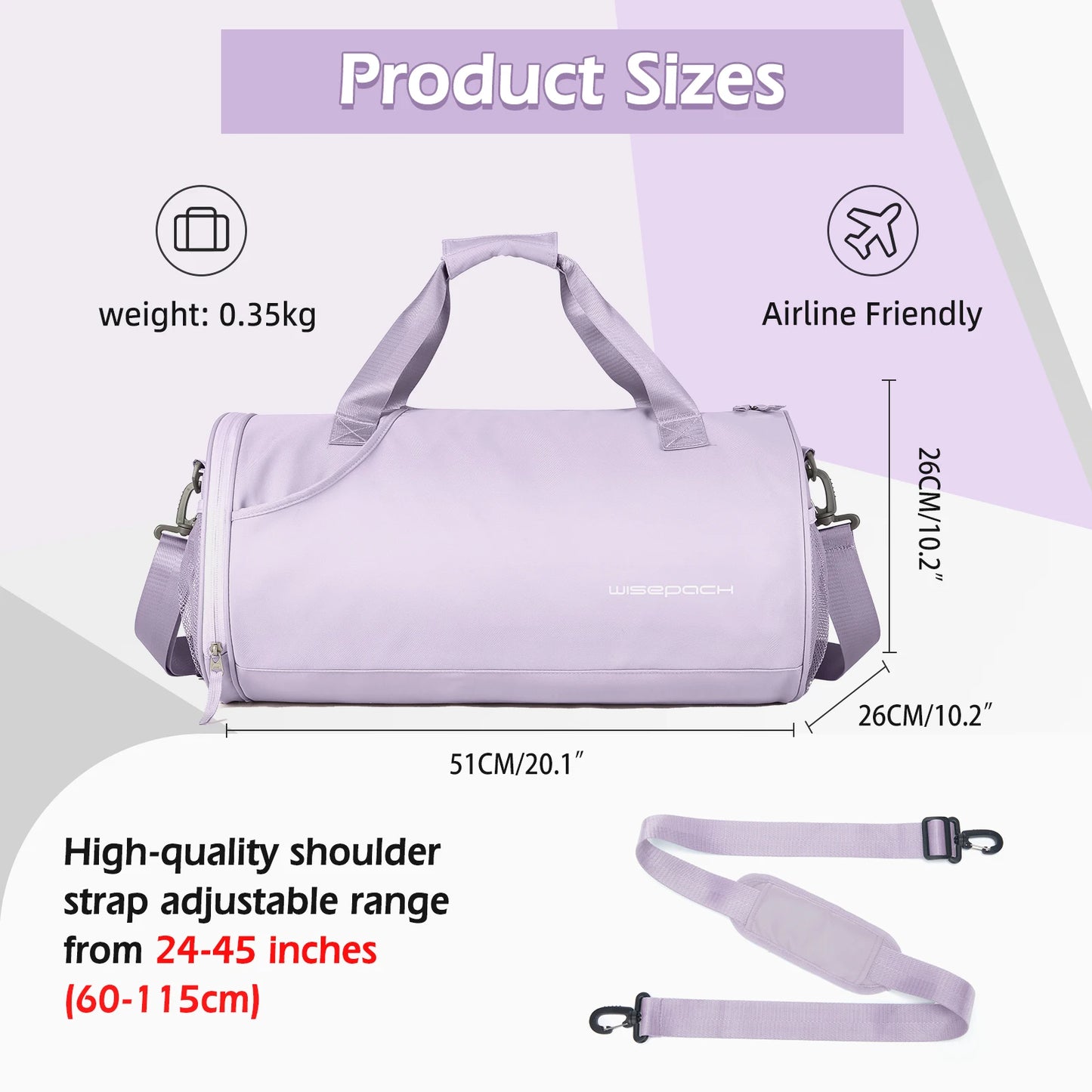 Gym Duffel Bag for Women,Daypack for Sports Gyms and Weekend Getaway,Waterproof Travel Bag with Shoe and Wet Clothes Compartment