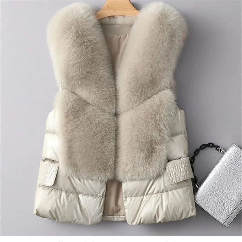 Vest Coat new Autumn Short Down Jacket Women Iimitation Fox Fur Vest Female Winter Wear Vest OutCoat waistcoat Sleeveless Coat