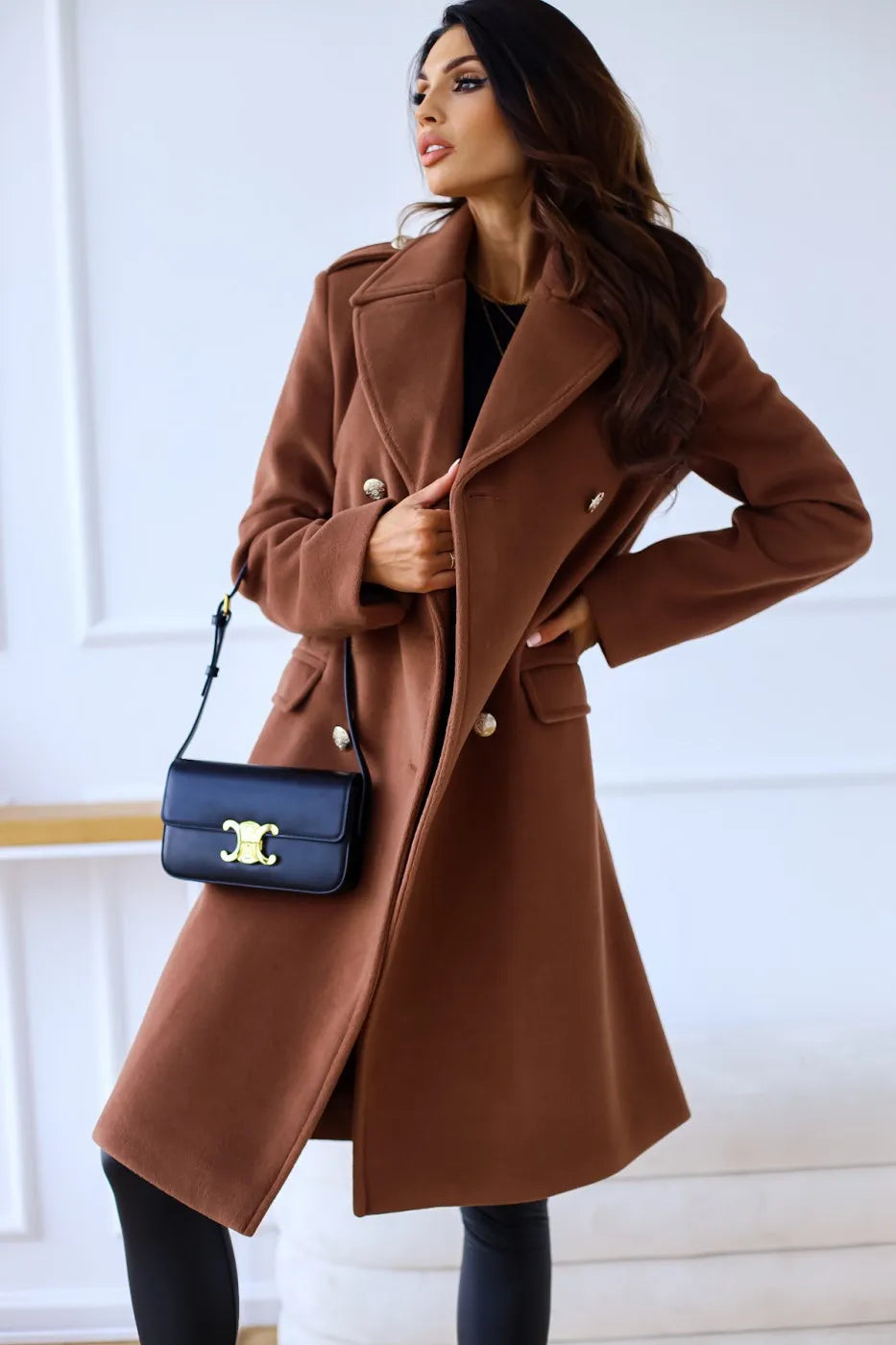 Suit woolen coat senior sense 2024 autumn and winter new double-breasted shoulder slimming Korean version of woolen coat