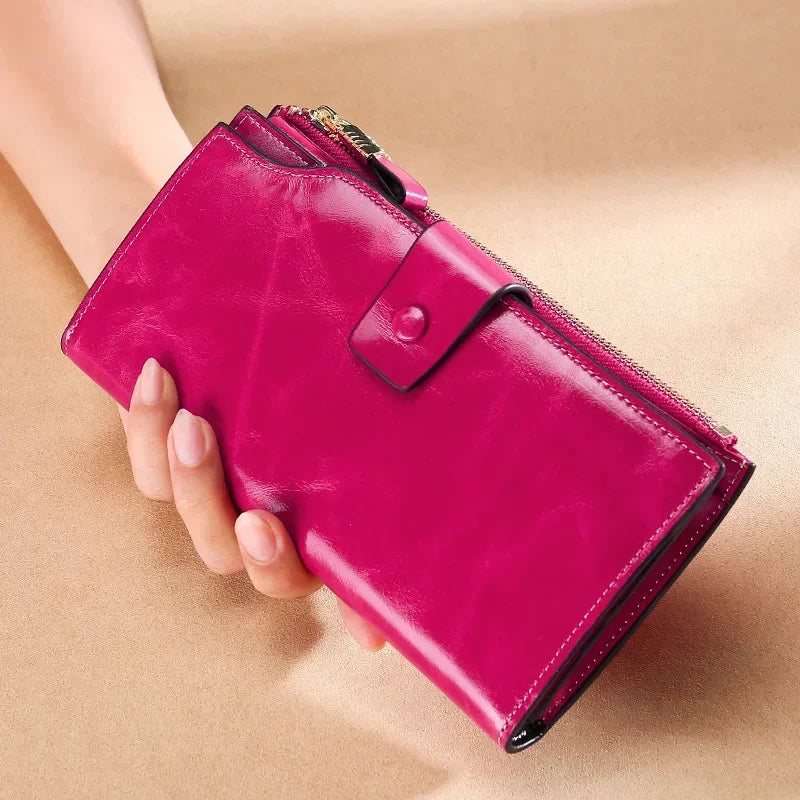 MAHEU Leather Long Wallet for women Genuine leather clutch purse real cowskin purse wallet for dress party long purse for laies