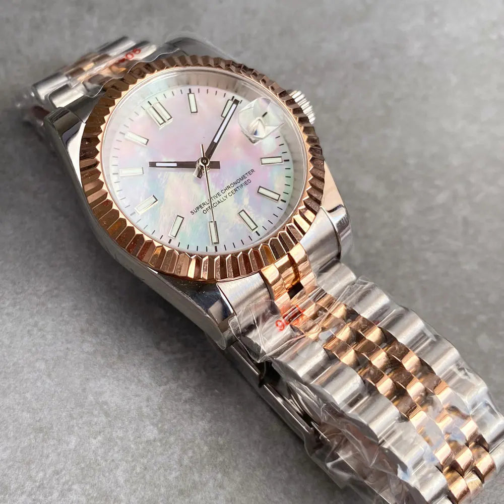 Tandorio two tone rose gold case DJ MOP Mother of Pearl Dial 36/39mm Sapphire NH35AA Diver Watch Men 20ATM Automatic glass back