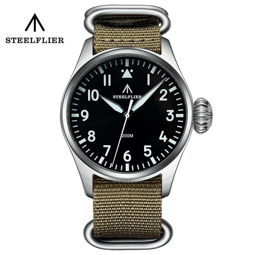 STEELFLIER Official SF743 Quartz Pilot Big Onion Crown Swiss Luminous VH31 20Bar Waterproof Sapphire Crystal Luxury Dive Watch