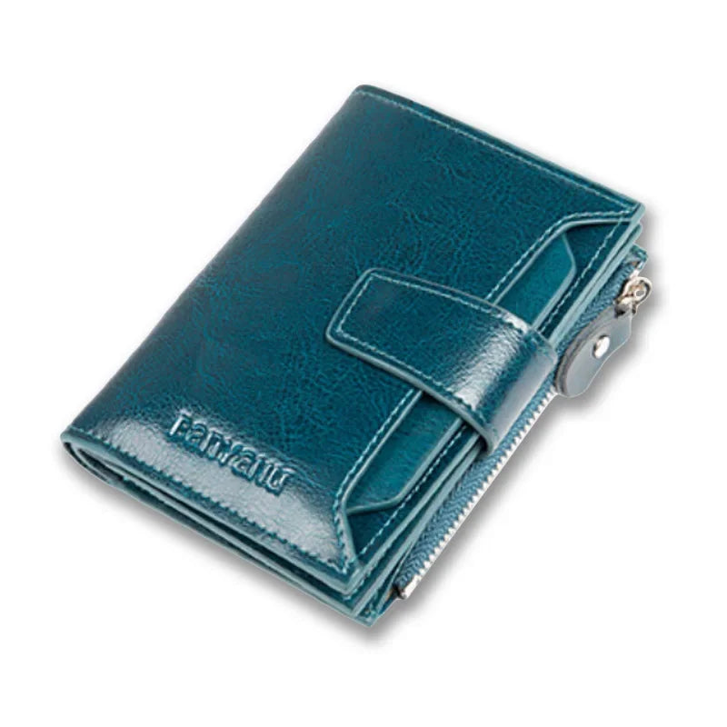 Genuine Leather Wallets for Women Red Money Purses Zipper RFID Short Female Small Card Holder Coin Purse Trifold Bifold Wallet
