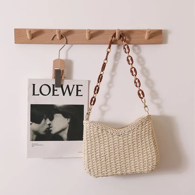 Small fresh purple underarm woven bag New crescent single shoulder solid straw woven bag Women's beach holiday beach bag