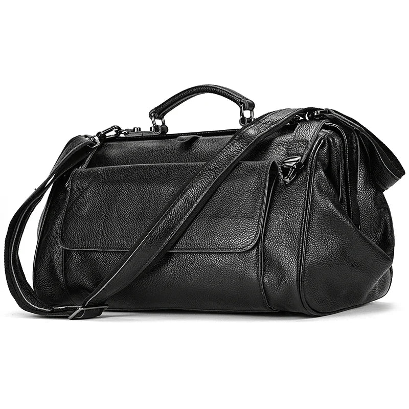Real Luxury Fashion Handbags Men Male Leather Duffle Bags For Business Flights 45cm travel bag genuine leather designer