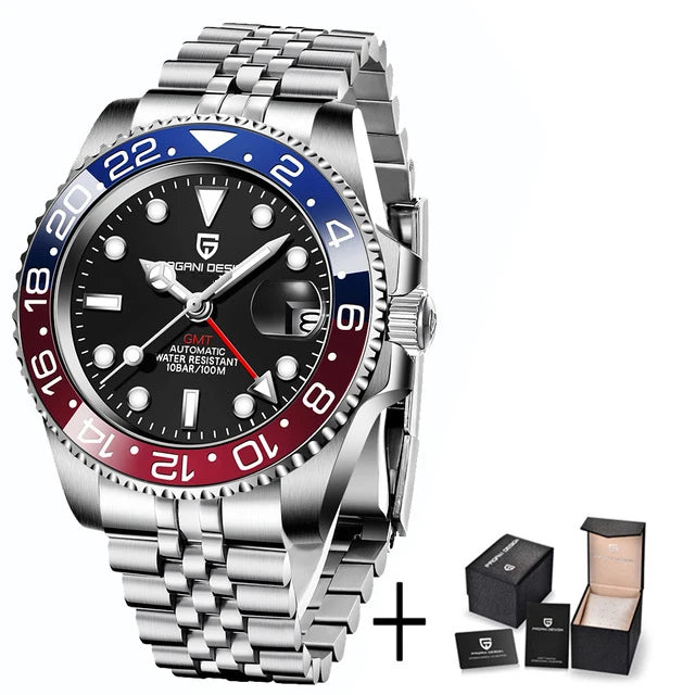 PAGANI DESIGN Sapphire Glass 40MM Ceramic GMT Mechanical Watches 100m Waterproof Classic Luxury Men Automatic Watch Reloj Hombre