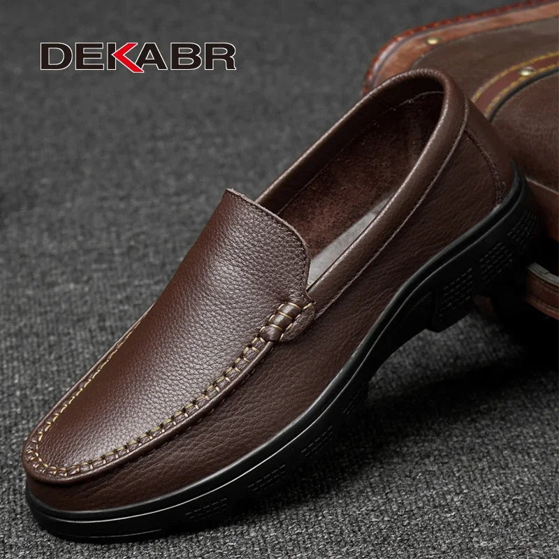 DEKABR Genuine Leather Handmade Breathable Comfortable Work Men's Casual Shoes Outdoor Loafers Slip on Men Shoes Size 37-47