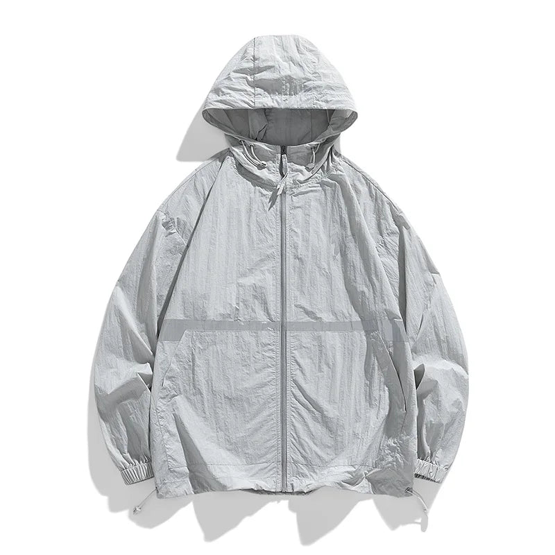 Men's summer trendy version, thin ice silk color matching, thin breathable, UV resistant and sun proof clothing, men's jacket, o