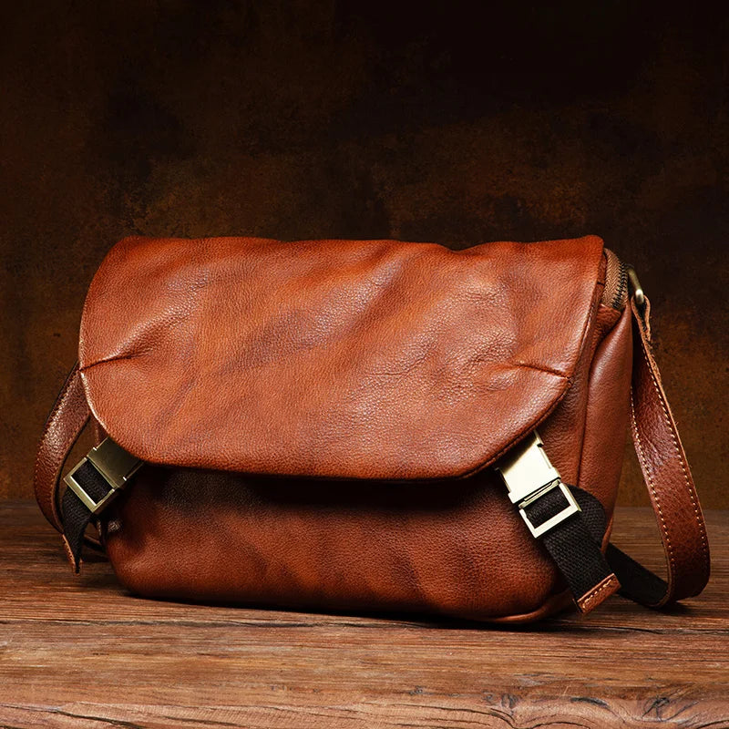 Functional Messenger Bag MEN'S Ins Tide Leather Shoulder Bag Retro MEN'S Casual Vegetable Tanned Leather Messenger Bag