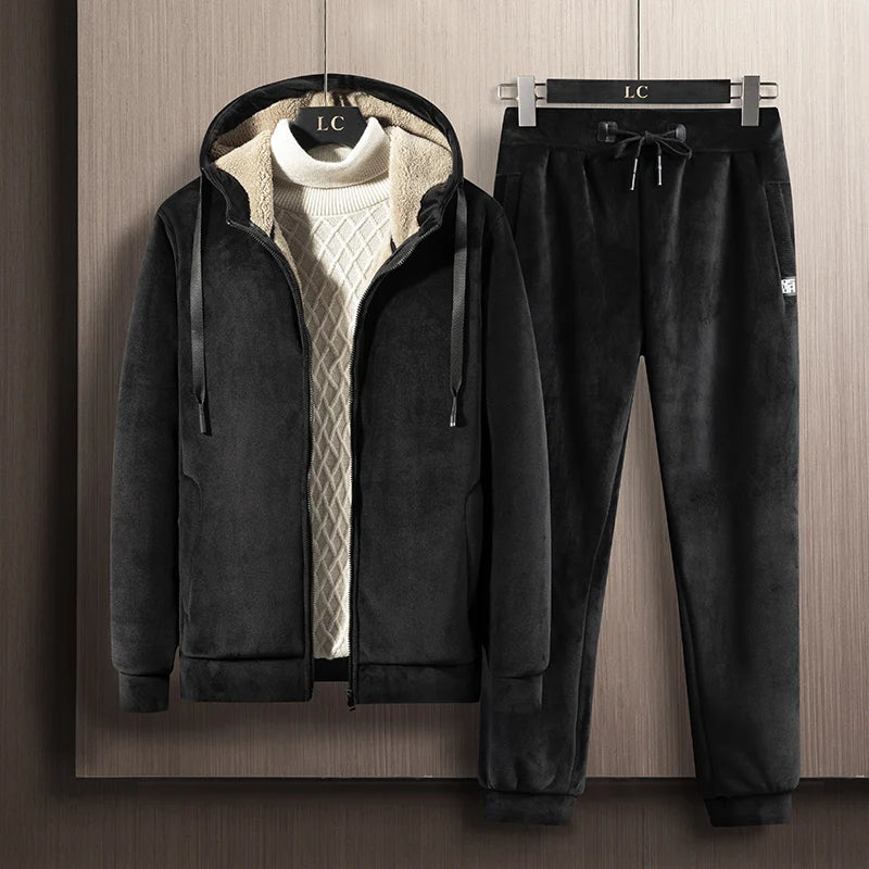 Hooded Sweat shirt+Pant 2-piece Sets Men Set Sports Suit Fleece Thickened Sportswear Casual Men Tracksuit Winter male Tracksuit