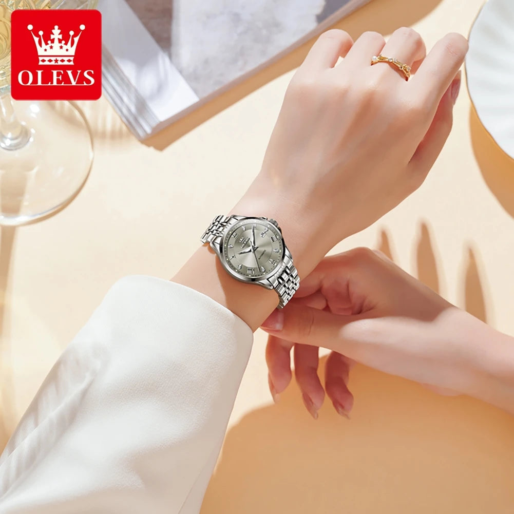 OLEVS Original Women's Luxury Mechanical Watches Stainless Steel Automatic Watch for Woman Waterproof Luminous Ladies Watches