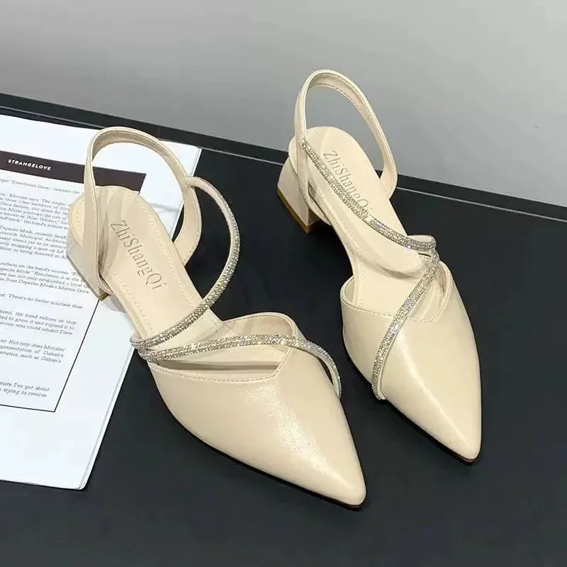 New Women's Fashion Comfortable High Heels Women's Shoes Slip-on Pointed Toe Rhinestone Sandals Zapatillas Mujer