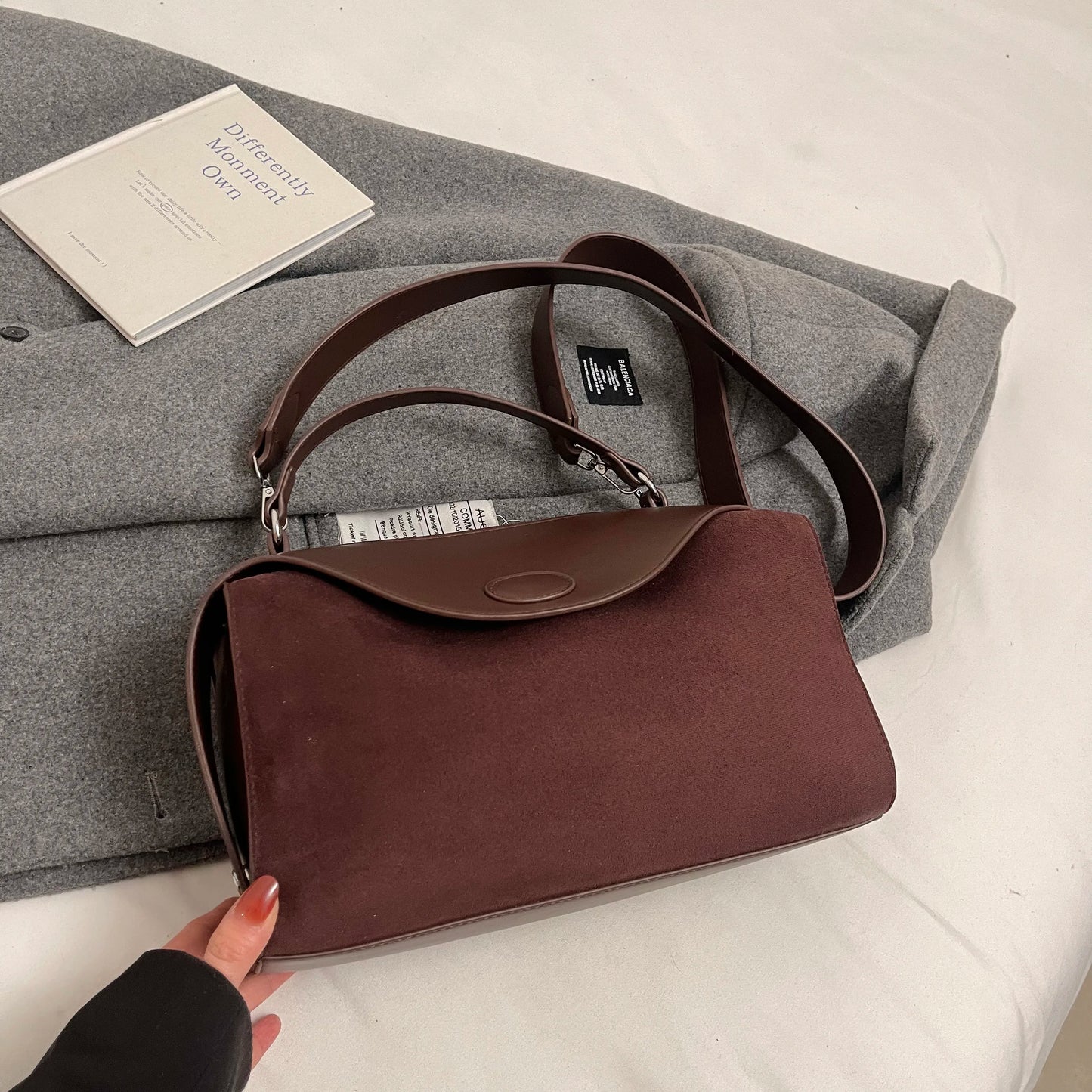 Womens Leather Handbag Designer Fashion Autumn Winter Big Boston Tote Soft Matte Suede Bag Lady Versatile Shoulder Crossbody Bag