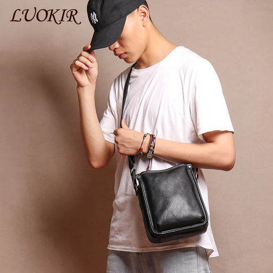 LUOKIR Fashion Genuine Leather Crossbody Bag Men's Casual Shoulder Small Bag Classic Multiple Compartments Cowhide Messenger Bag