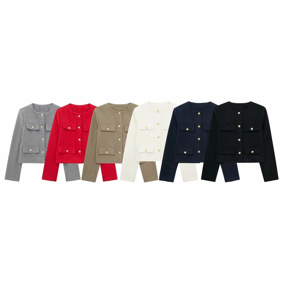 European and American Style 2024 Spring Women's New Fashionable and Casual Temperament Flip Decoration Short Suit Jacket