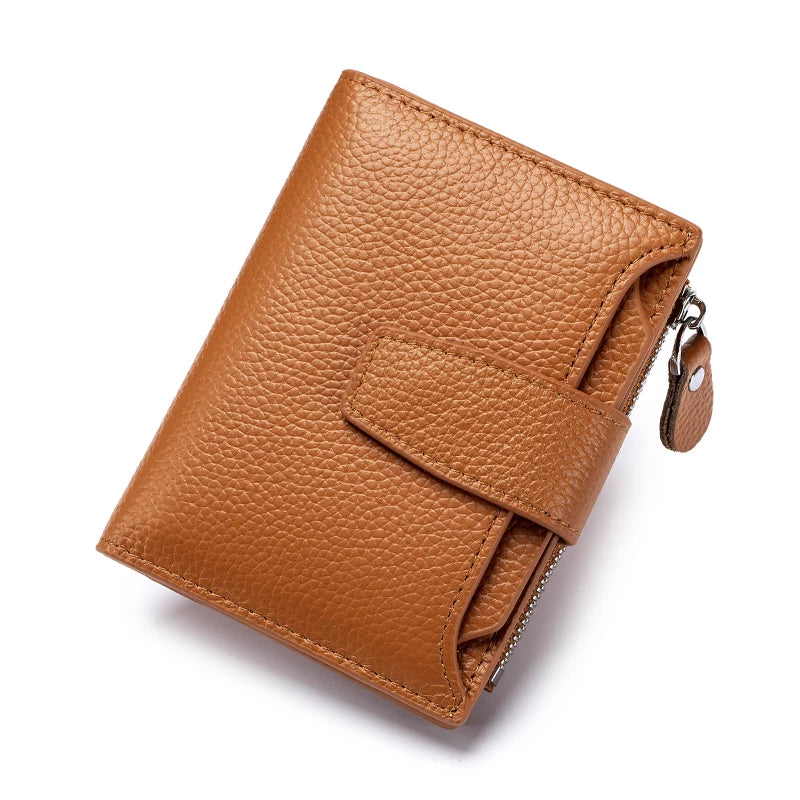 Genuine Leather Women RFID Wallet Large Capacity Bifold with Zipper Coin Pocket & 4 ID Windows