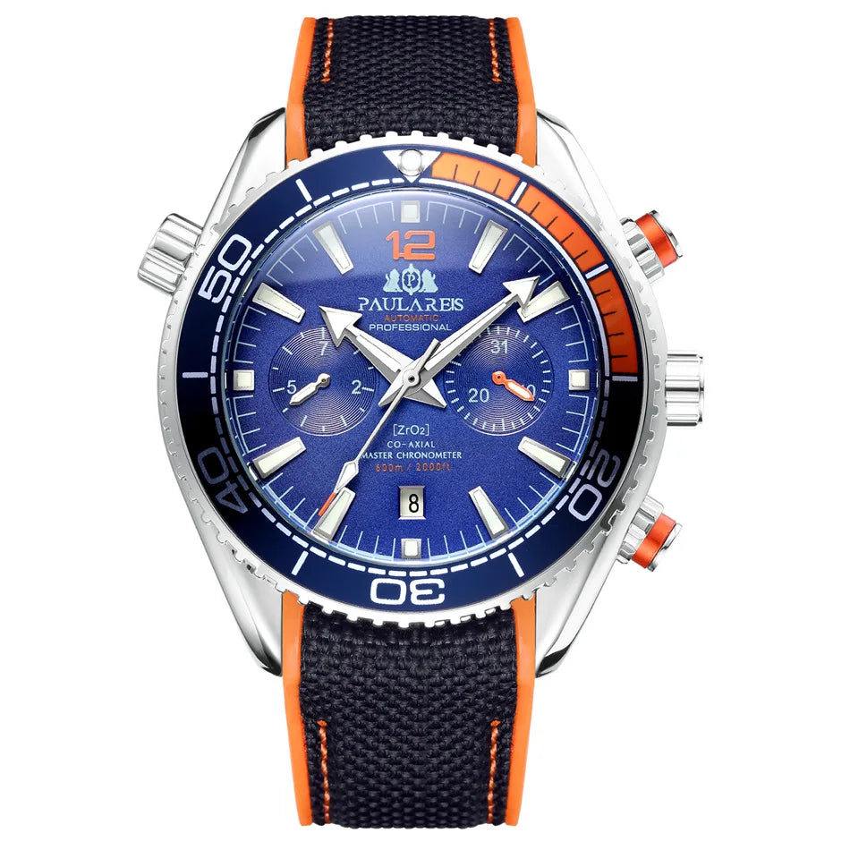 PAULAREIS P Luxury Men Automatic Self Wind Mechanical Watch for Men Rubber Strap Waterproof Luminous Date Fashion Mens Watches