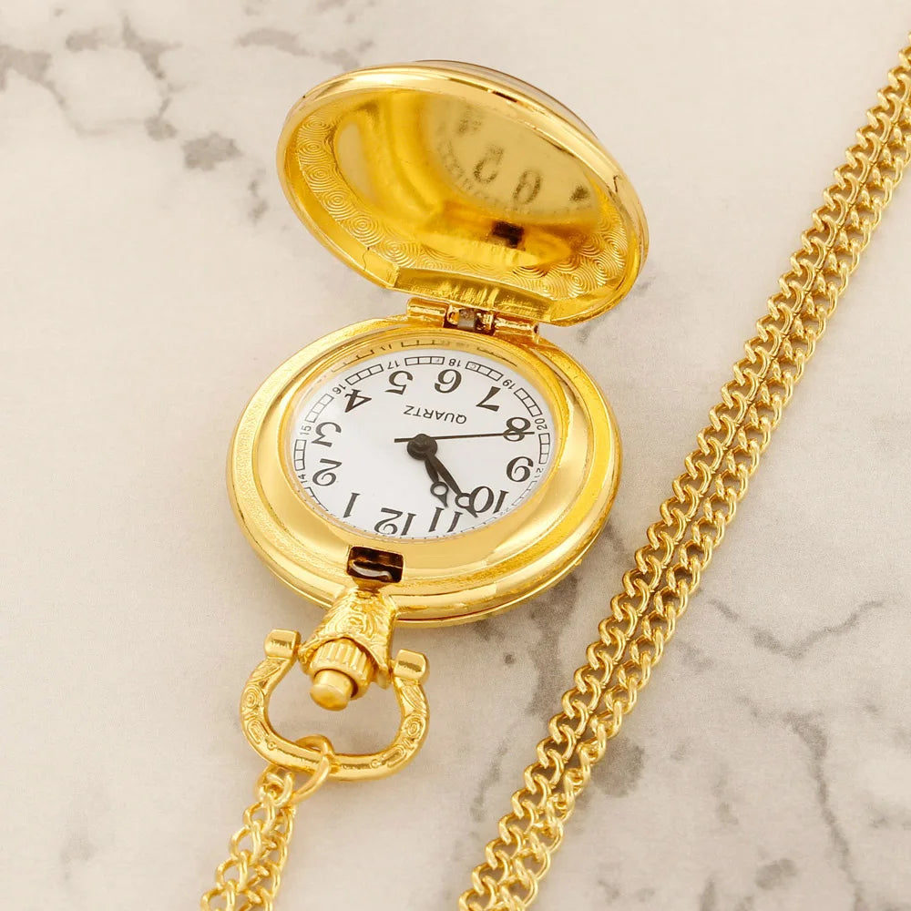 Personalised Fashion Golden Stainless Steel Mysterious Jesus Design Quartz Pocket Watch Necklace Women Men Jewelry Pendant Chain