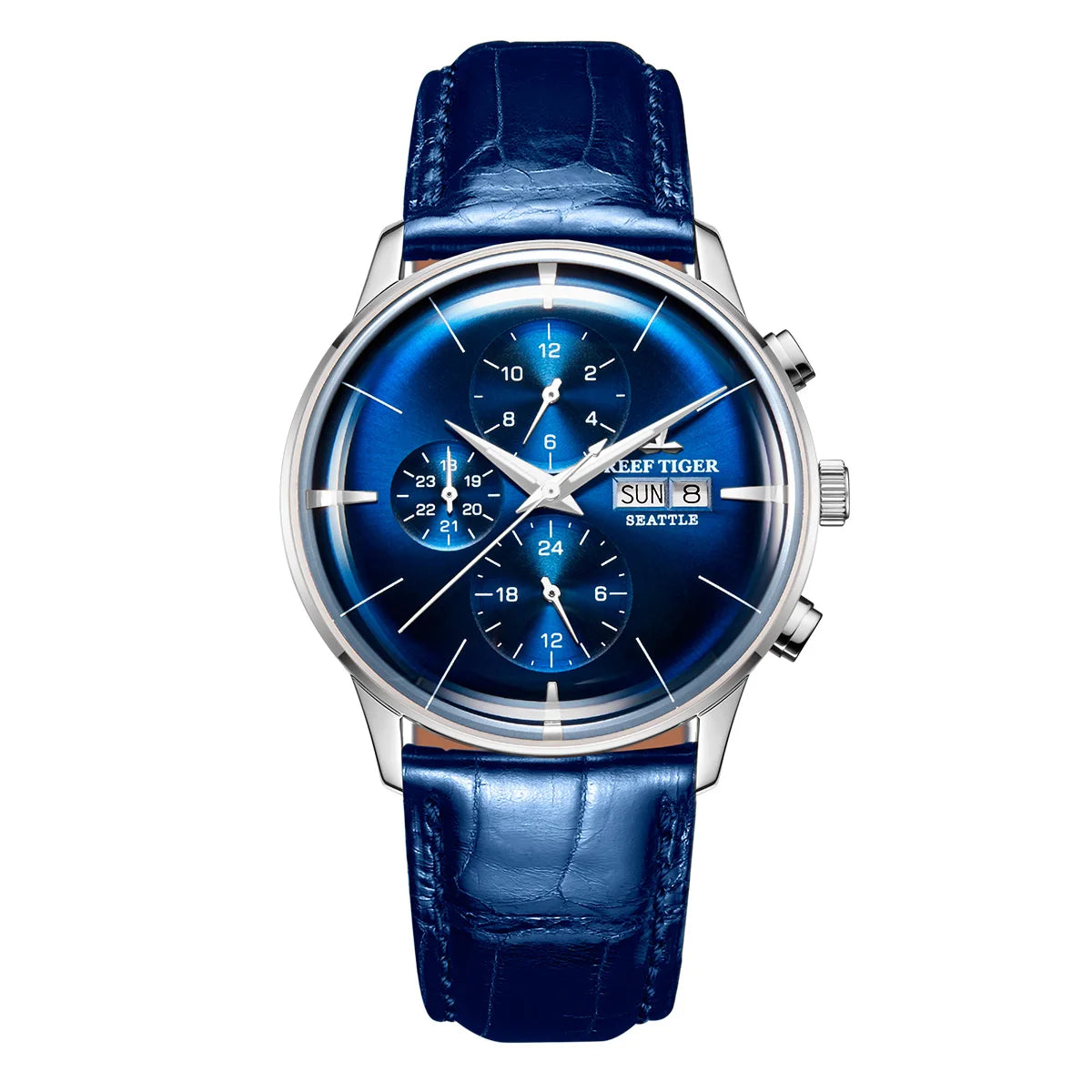 Reef Tiger RT Top Luxury Men's Watch White Dial Multi-Function Mechanical Wristwatch Relogio Masculino RGA1699