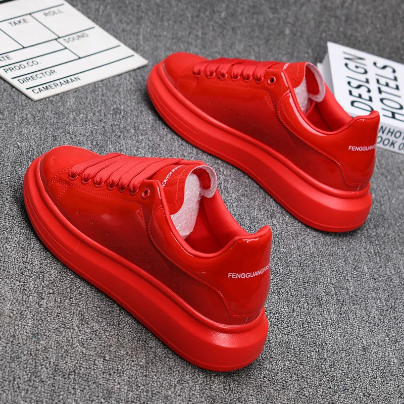 Branded couple shoes for men and women, breathable sports shoes, lacquered casual shoes, red skateboarding tennis shoes