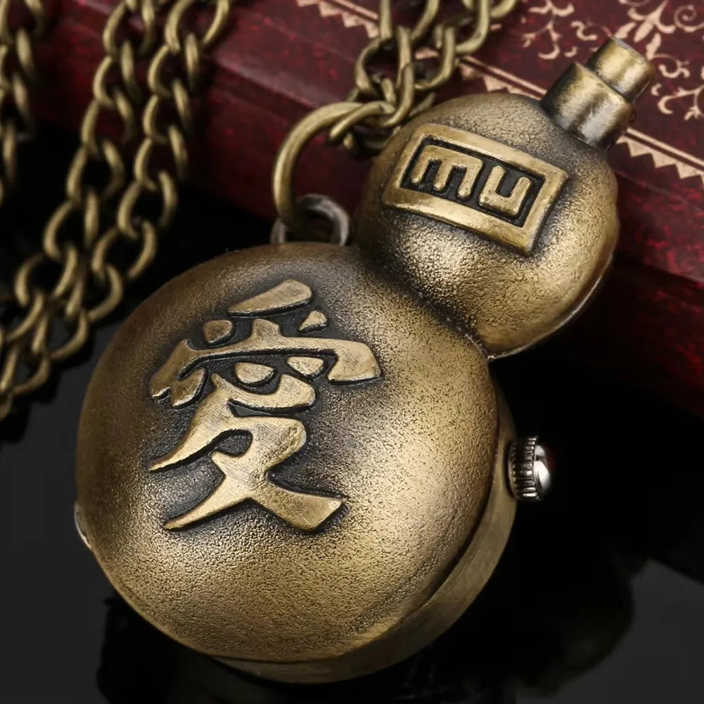 Cartoon Anime Cosplay Gift Metal Accessories Gaara Love Gourd Pendant Necklace With Vintage Quartz Pocket Watch