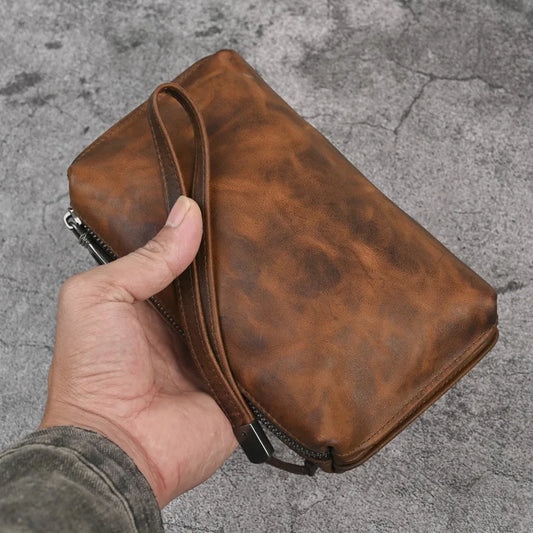 Vintage Men's Clutch Bags Genuine Leather Handbag Male Long Money Wallets Phone Pouch Man Clutch Soft Leather Coin Purse
