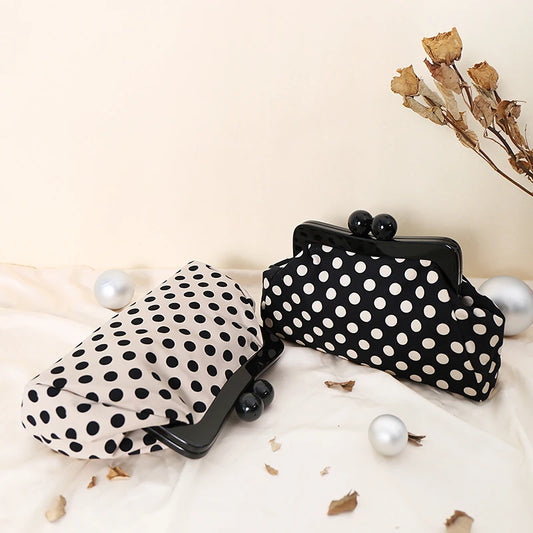 Polka Dot Handbag Crossbody Bag Kiss Lock Top-Handle Handbag Chain Strap Vintage Purse Shell Evening Women Shoulder Clasp Gift