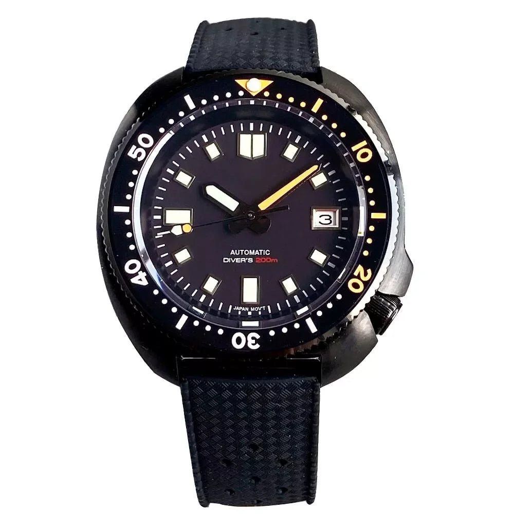 Tandorio 44mm Turtle Series 200m Waterproof Sapphire Crystal Glass NH35A White Date C3 Lume Hands Automatic Men Dive Watch