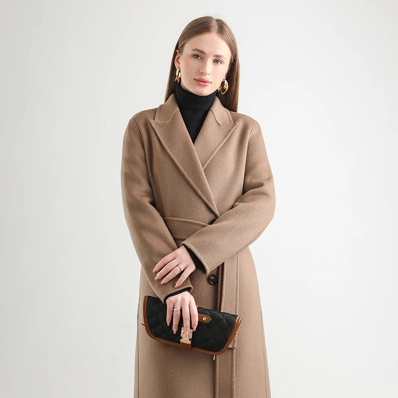 2025 Women's 100% Cashmere Thick Double sided Long Jacket Classic Multi functional Fashion Suitable for Business