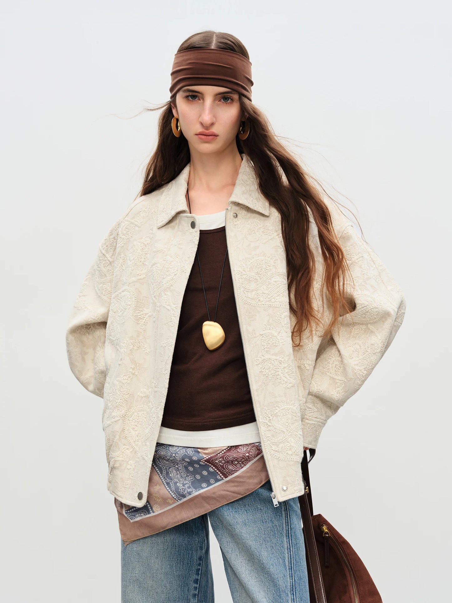 FSLE【Premium Series】 Retro Cashew Flower Casual Jacket Linen Coat Women 2025 Autumn 25FE13039