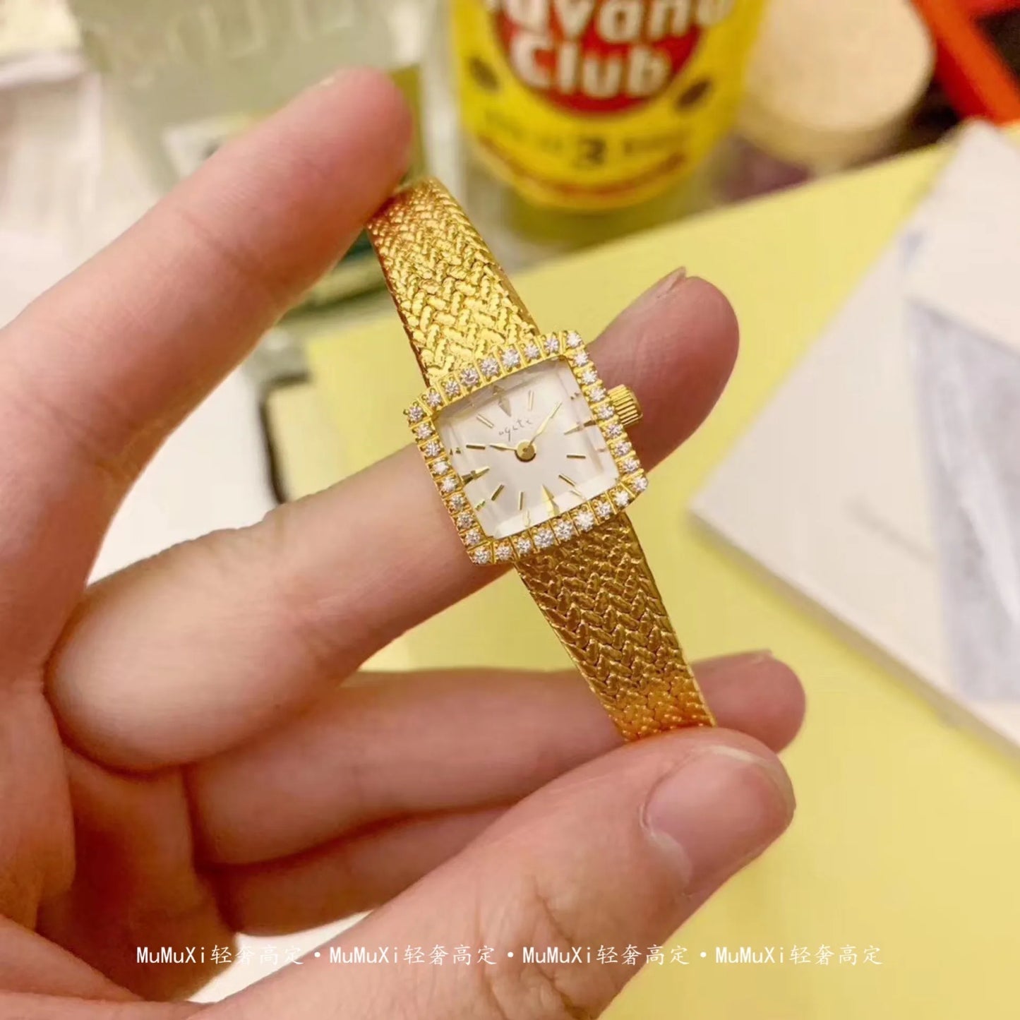 18K gold plated new designer Women Watches Mini-square Luxury Diamond-encrusted  Gold Watch Ladies High-end Watches Gifts