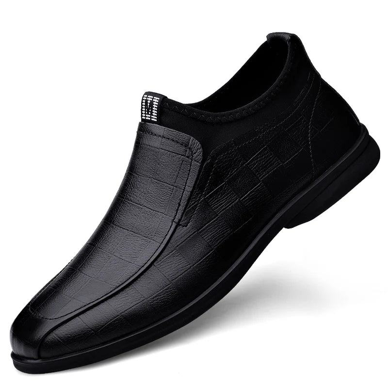 Genuine Leather Business Shoes Flat Slip-on Leather Mens Casual Shoes Senior Brand Male Footwear Mid Top Loafers Black and Brown