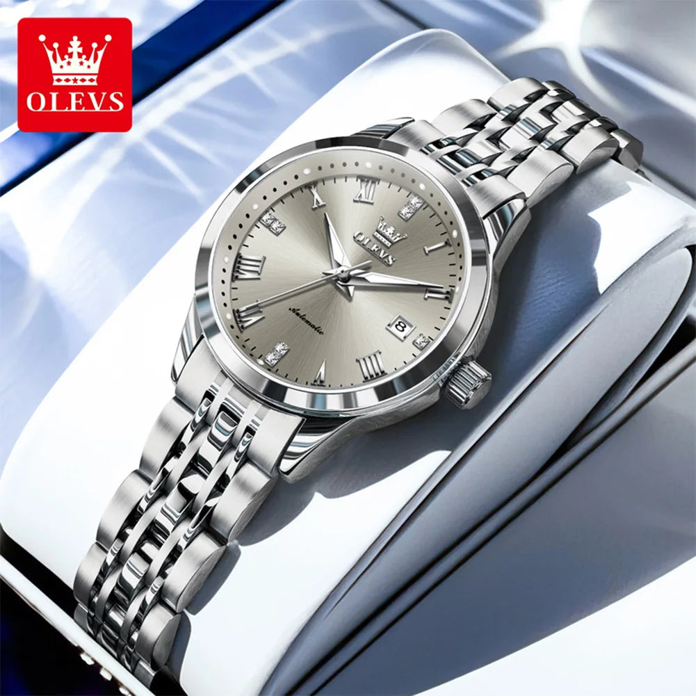 OLEVS 7062 Women's Watches Stainless Steel Luxury Ladies Waterproof Wristwatch Original Automatic Mechanical Watch for Women New