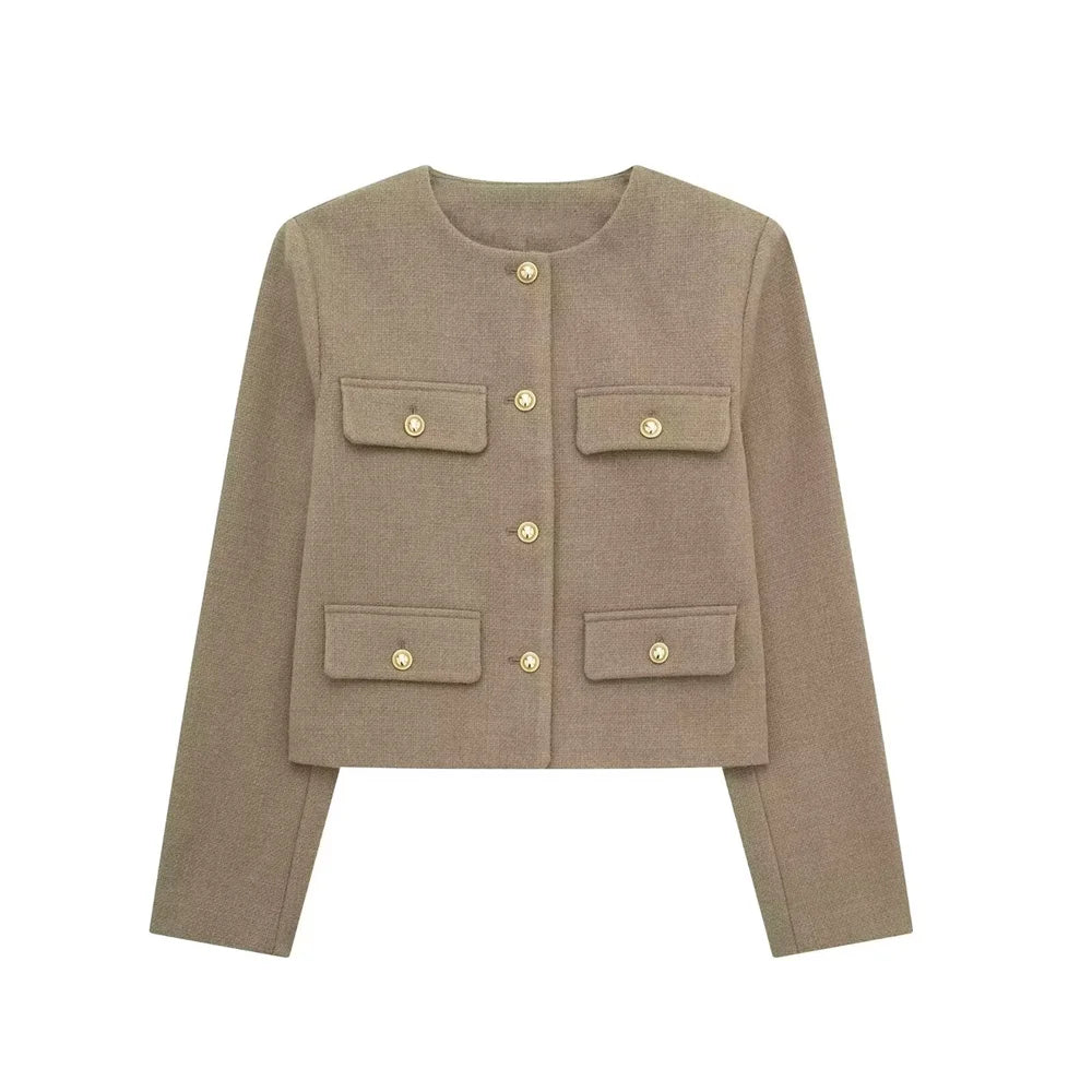 European and American Style 2024 Spring Women's New Fashionable and Casual Temperament Flip Decoration Short Suit Jacket