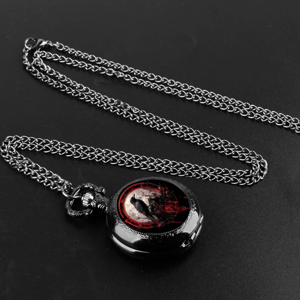 Exquisite Vintage Crows Quartz Pocket Watch - Necklace Pendant With World Time Feature, Alloy Case, Ideal Gift For Men & Women