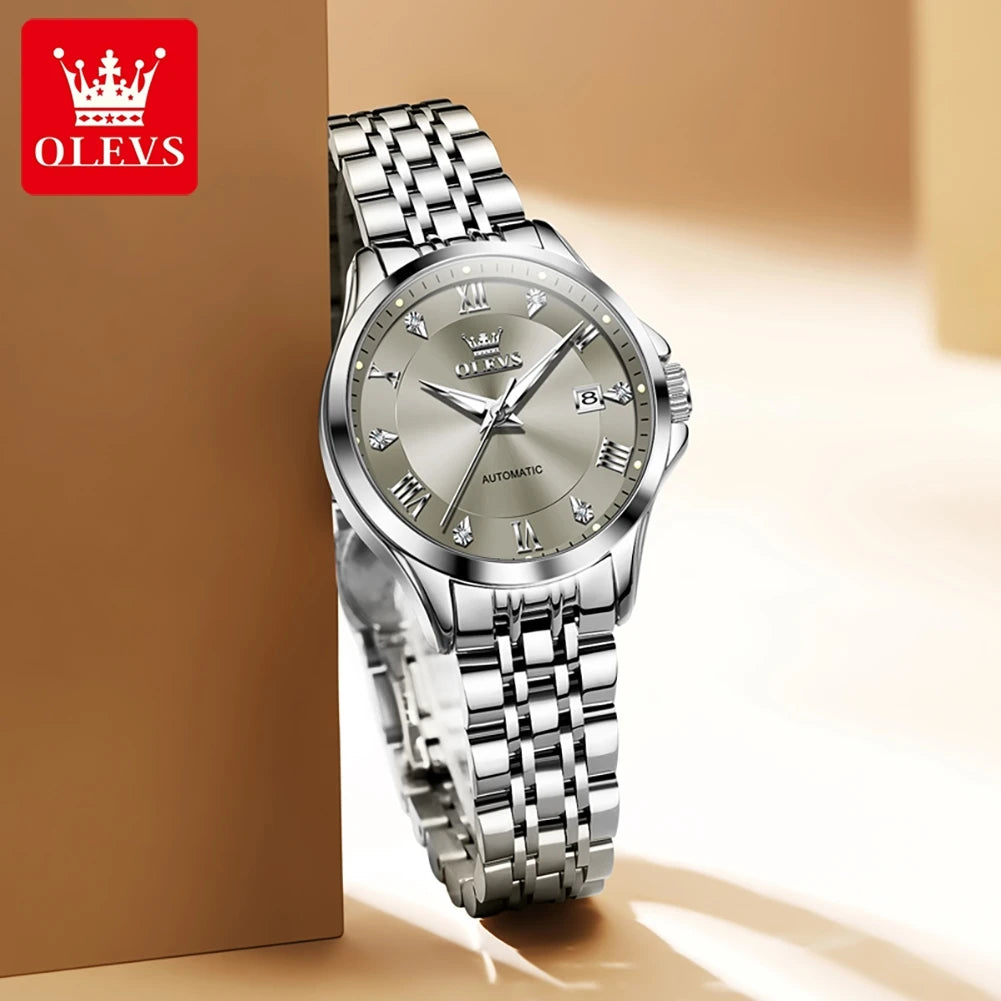 OLEVS Original Women's Luxury Mechanical Watches Stainless Steel Automatic Watch for Woman Waterproof Luminous Ladies Watches